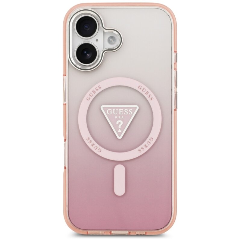 Husa iPhone 17 originala Guess IML Gradient Triangle Logo MagSafe, roz, GUHMP17SHGTMLCGP