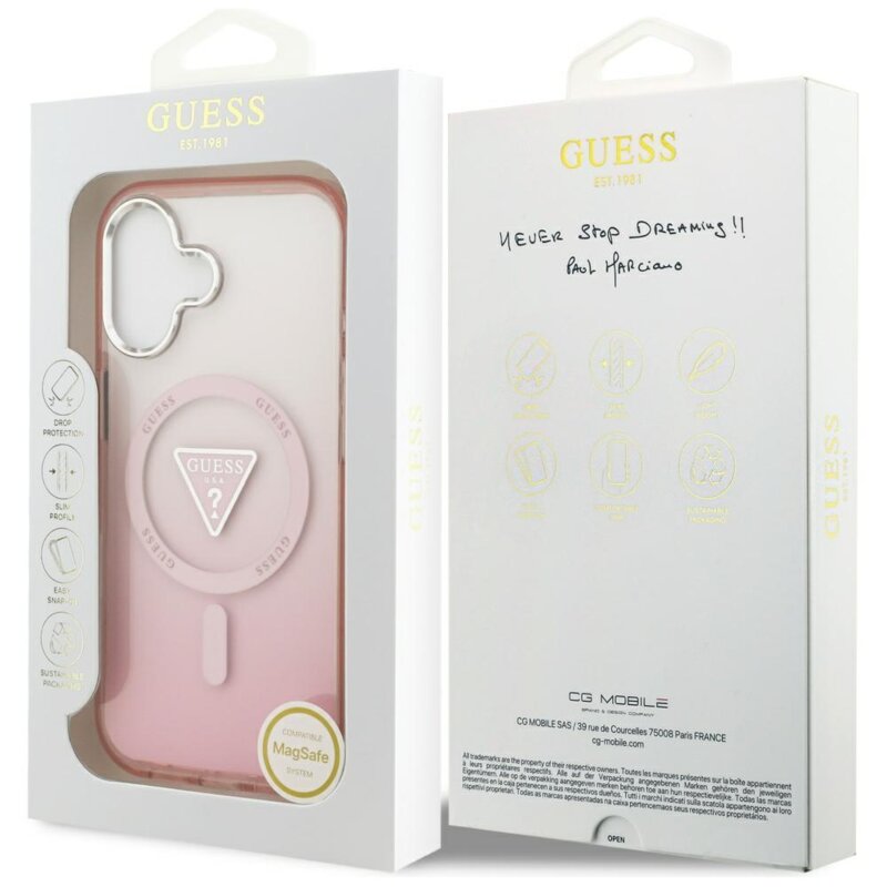 Husa iPhone 17 originala Guess IML Gradient Triangle Logo MagSafe, roz, GUHMP17SHGTMLCGP