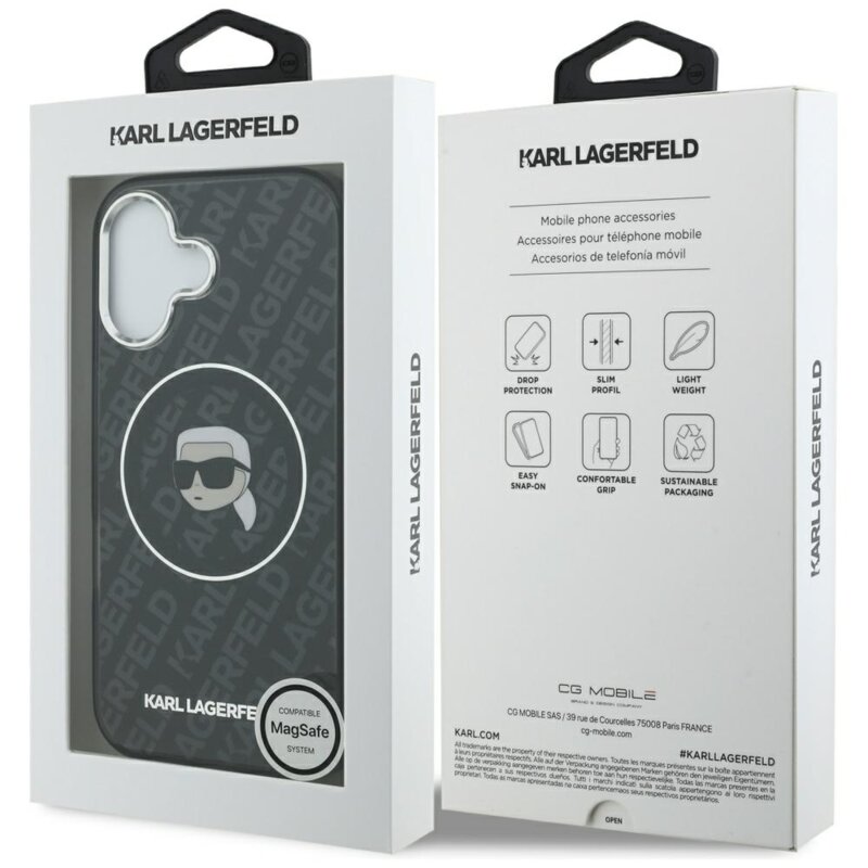 Husa iPhone 17 Karl Lagerfeld IML MagSafe, Karl`s Head, negru, KLHMP17SHMKBKHOK