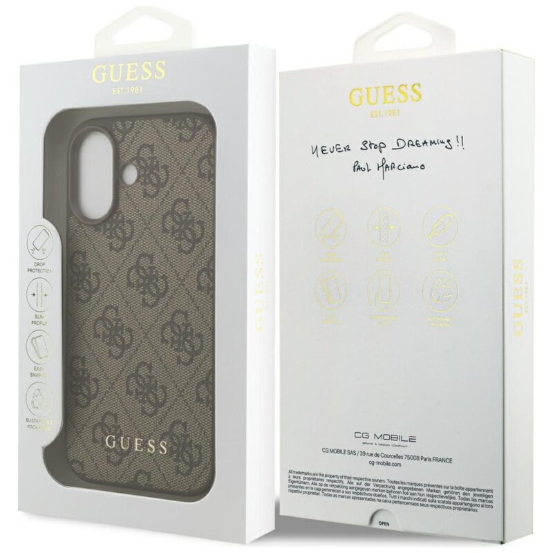 Husa originala Guess iPhone 17 Hardcase 4G Classic, maro, GUHCP17SG4GFBR