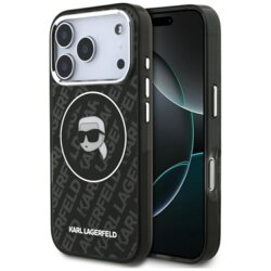 Husa iPhone 17 Pro Karl Lagerfeld IML MagSafe, Karl`s Head, negru, KLHMP17LHMKBKHOK