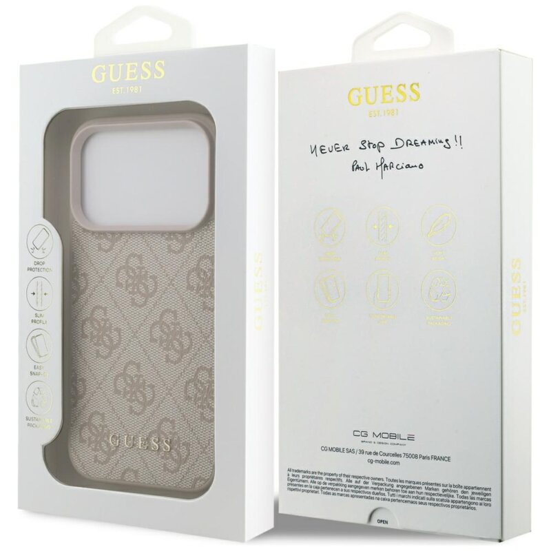 Husa originala Guess iPhone 17 Pro Hardcase 4G Classic, roz, GUHCP17LG4GFPI
