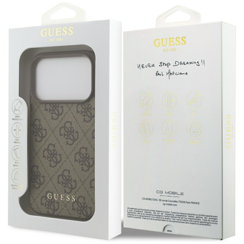 Husa originala Guess iPhone 17 Pro Hardcase 4G Classic, maro, GUHCP17LG4GFBR