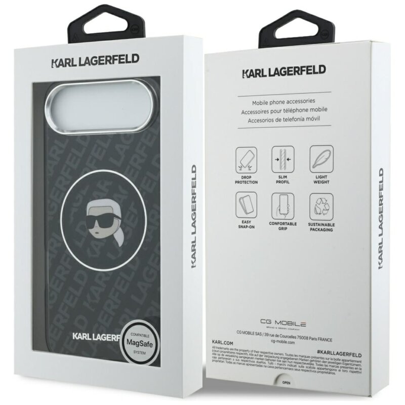Husa iPhone 17 Air Karl Lagerfeld IML MagSafe, Karl`s Head, negru, KLHMP17MHMKBKHOK
