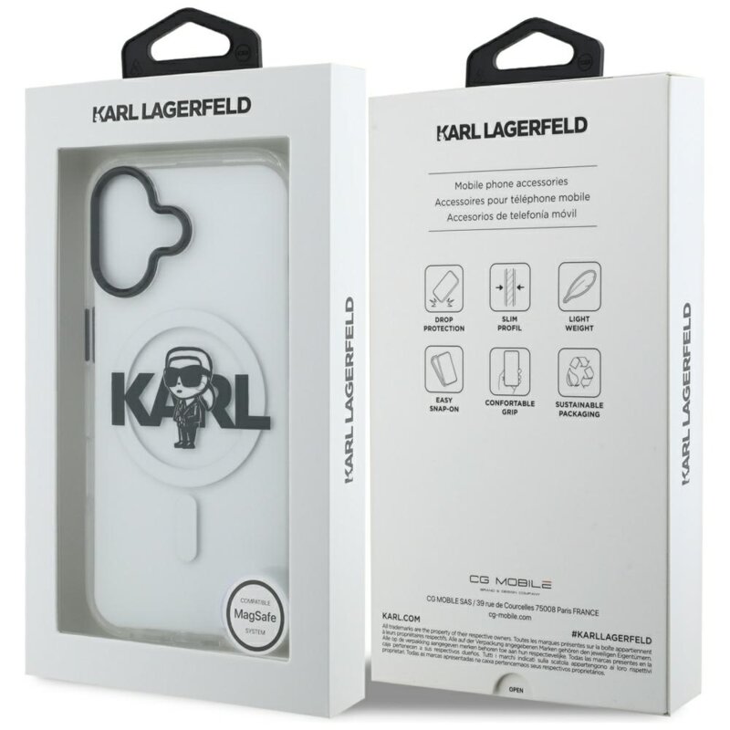 Husa iPhone 17 Karl Lagerfeld IML MagSafe Sketch Logo, Karl, transparenta, KLHMP17SHGKIGKBT