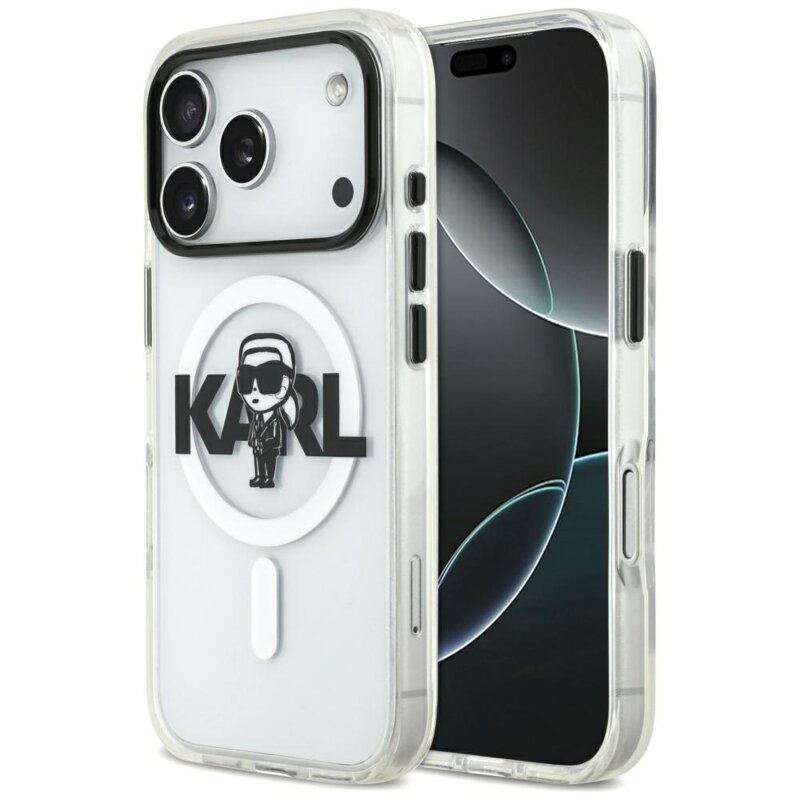 Husa iPhone 17 Pro Karl Lagerfeld IML MagSafe Sketch Logo, Karl, transparenta, KLHMP17LHGKIGKBT