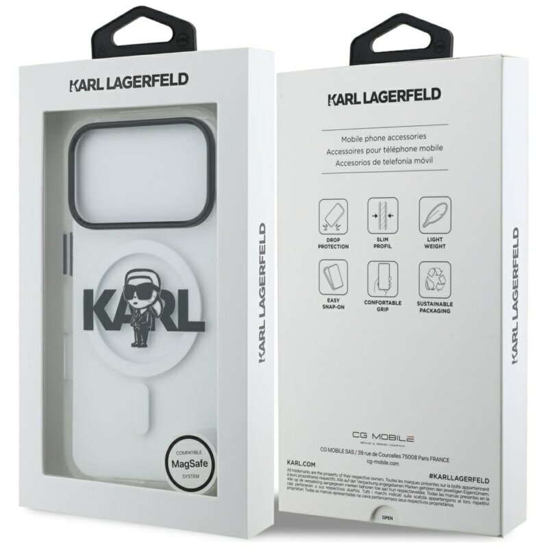 Husa iPhone 17 Pro Karl Lagerfeld IML MagSafe Sketch Logo, Karl, transparenta, KLHMP17LHGKIGKBT