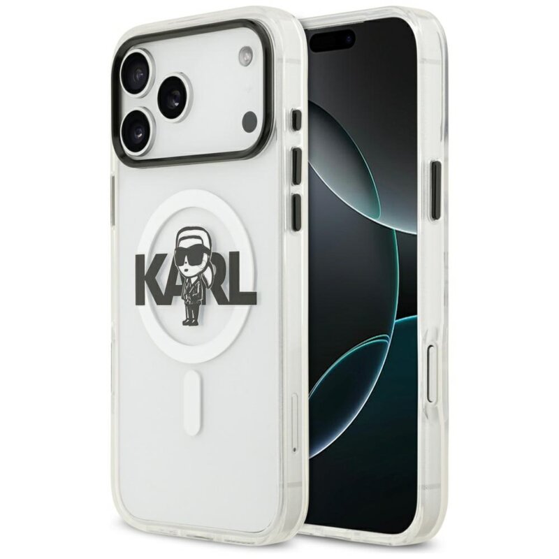 Husa iPhone 17 Pro Max Karl Lagerfeld IML MagSafe Sketch Logo, Karl, transparenta, KLHMP17XHGKIGKBT