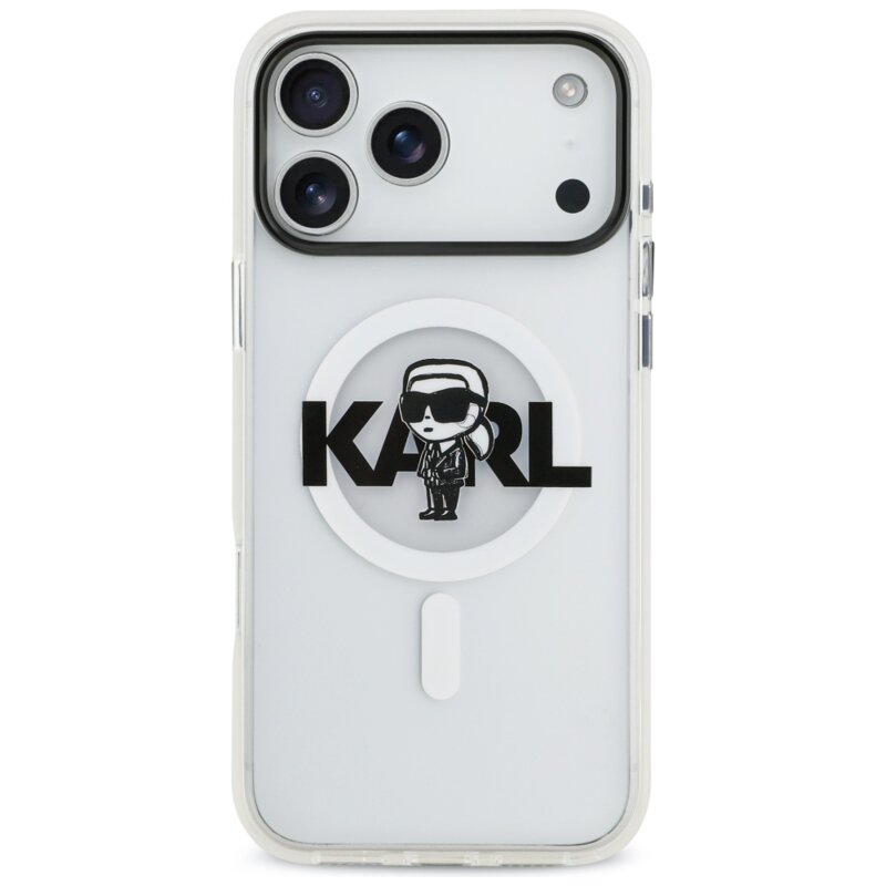 Husa iPhone 17 Pro Max Karl Lagerfeld IML MagSafe Sketch Logo, Karl, transparenta, KLHMP17XHGKIGKBT