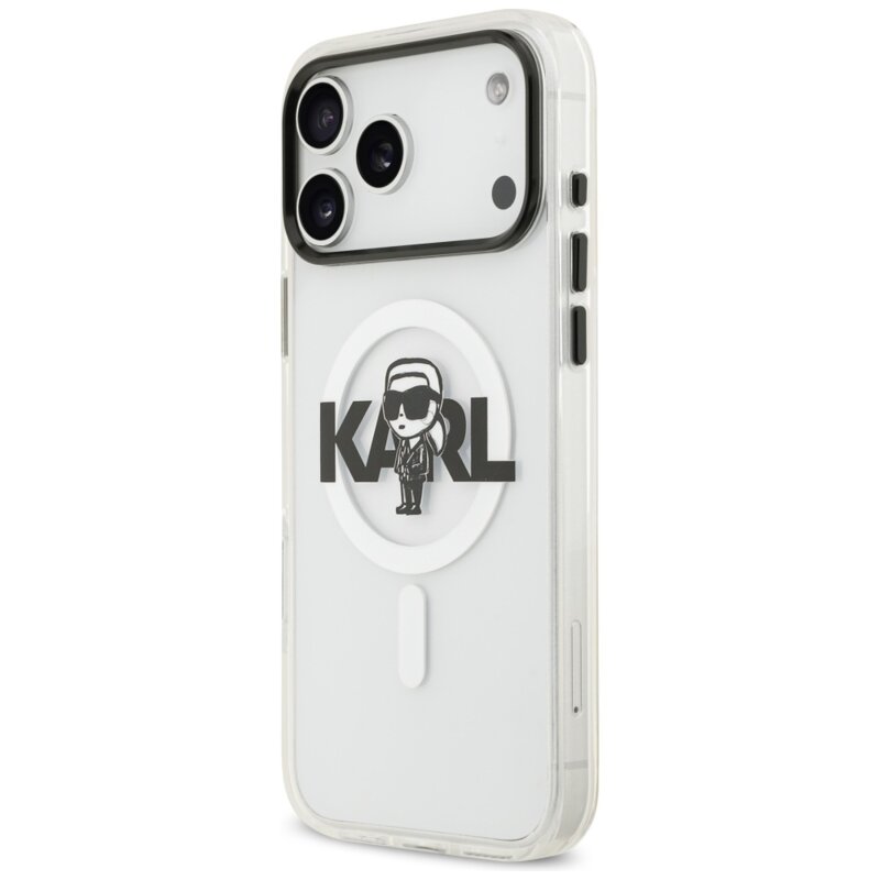 Husa iPhone 17 Pro Max Karl Lagerfeld IML MagSafe Sketch Logo, Karl, transparenta, KLHMP17XHGKIGKBT