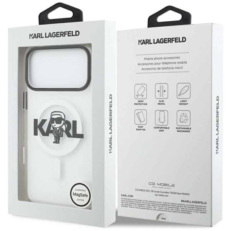 Husa iPhone 17 Pro Max Karl Lagerfeld IML MagSafe Sketch Logo, Karl, transparenta, KLHMP17XHGKIGKBT