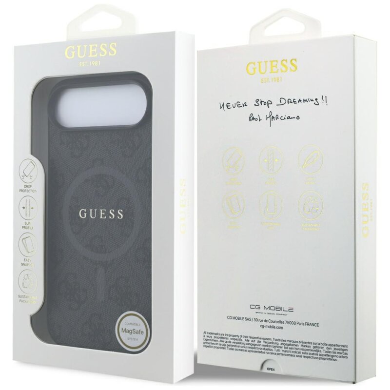 Husa iPhone 17 Air Guess 4G Ring Classic Logo MagSafe, negru, GUHMP17MG4GFRK