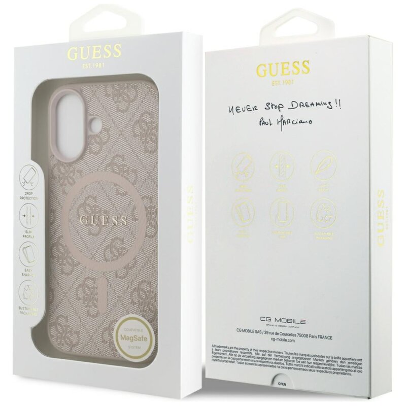 Husa iPhone 17 Guess 4G Ring Classic Logo MagSafe, roz, GUHMP17SG4GFRP