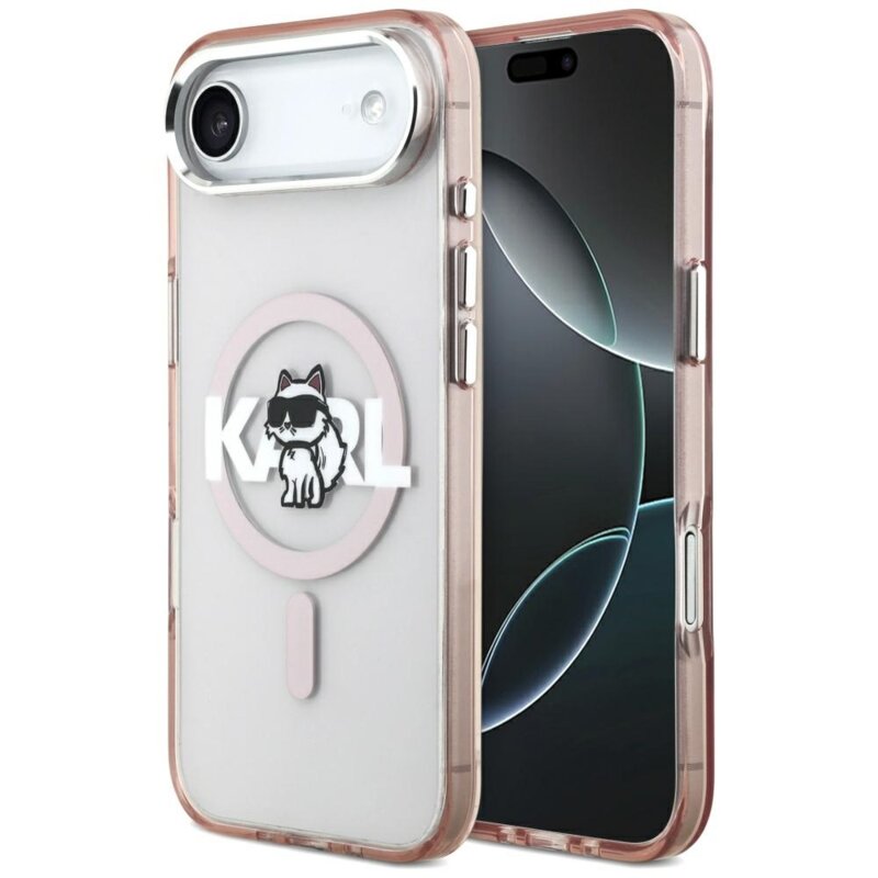 Husa iPhone 17 Air Karl Lagerfeld IML MagSafe Sketch Logo, Choupette, roz, KLHMP17MHGCHGKBP
