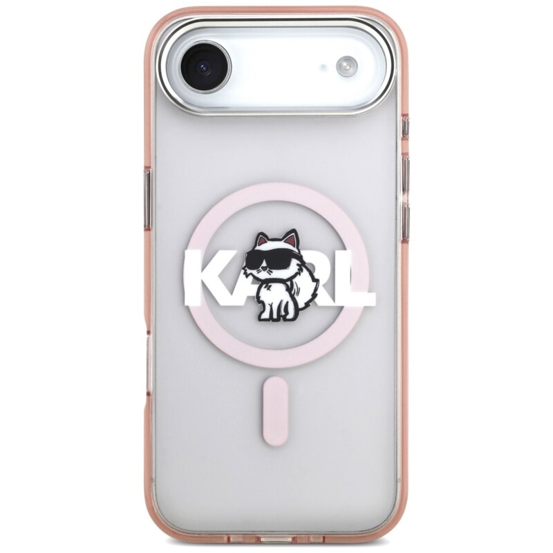 Husa iPhone 17 Air Karl Lagerfeld IML MagSafe Sketch Logo, Choupette, roz, KLHMP17MHGCHGKBP