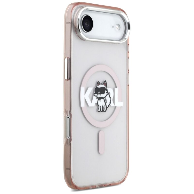 Husa iPhone 17 Air Karl Lagerfeld IML MagSafe Sketch Logo, Choupette, roz, KLHMP17MHGCHGKBP