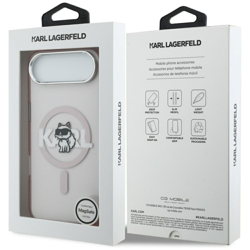 Husa iPhone 17 Air Karl Lagerfeld IML MagSafe Sketch Logo, Choupette, roz, KLHMP17MHGCHGKBP