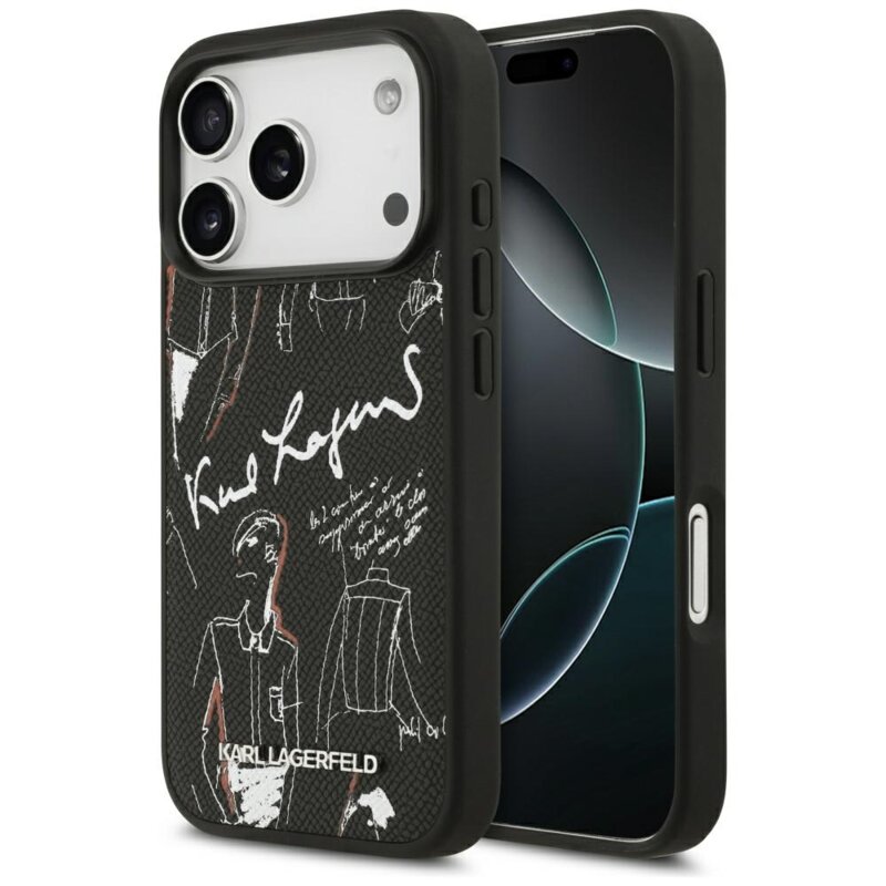 Husa iPhone 17 Pro Karl Lagerfeld Hardcase Grained Pattern Logo, negru, KLHMP17LPGGRMPK