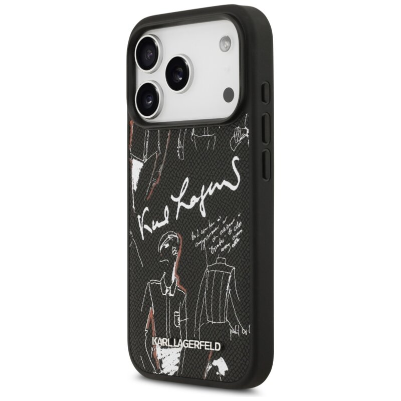 Husa iPhone 17 Pro Karl Lagerfeld Hardcase Grained Pattern Logo, negru, KLHMP17LPGGRMPK