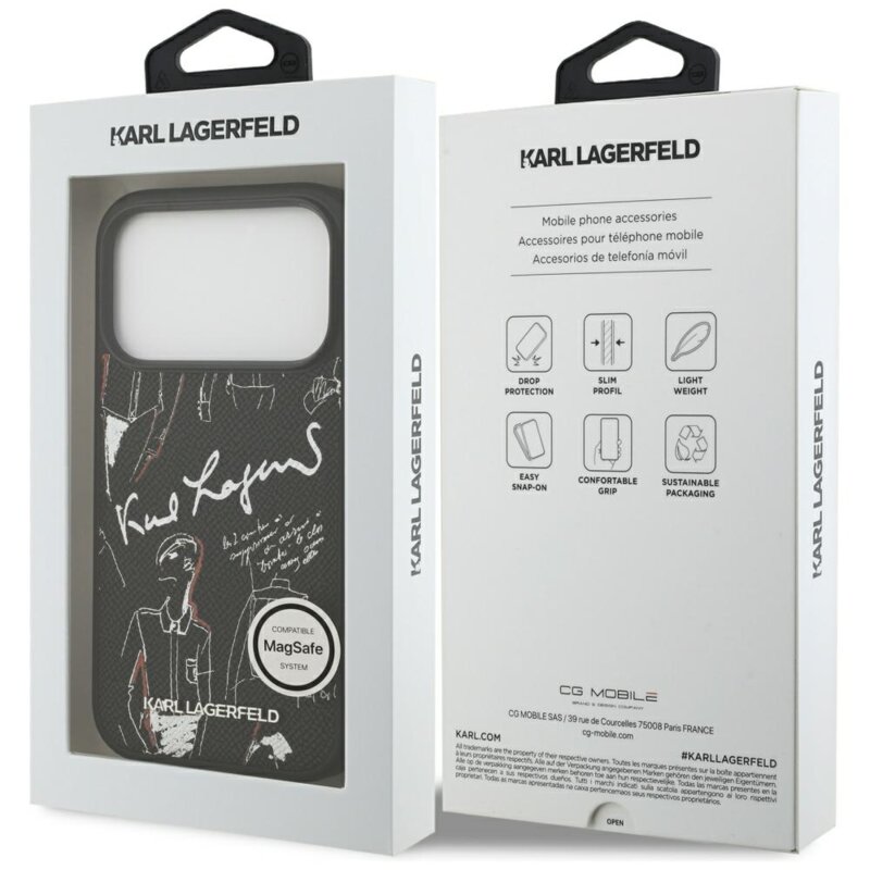 Husa iPhone 17 Pro Karl Lagerfeld Hardcase Grained Pattern Logo, negru, KLHMP17LPGGRMPK