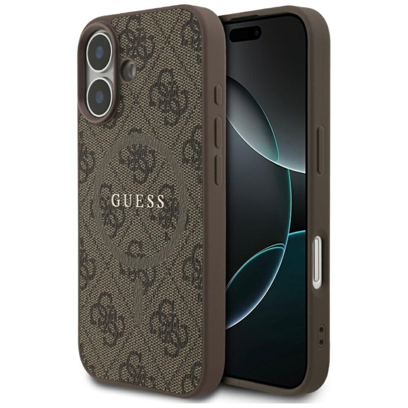 Husa iPhone 17 Guess 4G Ring Classic Logo MagSafe, maro, GUHMP17SG4GFRW