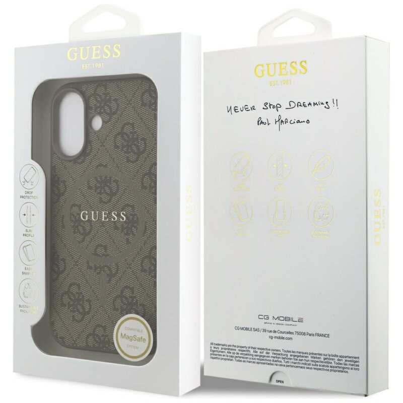 Husa iPhone 17 Guess 4G Ring Classic Logo MagSafe, maro, GUHMP17SG4GFRW