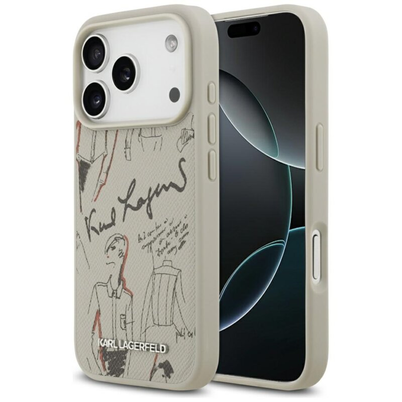 Husa iPhone 17 Pro Karl Lagerfeld Hardcase Grained Pattern Logo, gri, KLHMP17LPGGRMPKG