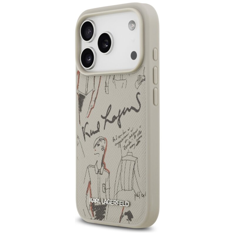 Husa iPhone 17 Pro Karl Lagerfeld Hardcase Grained Pattern Logo, gri, KLHMP17LPGGRMPKG