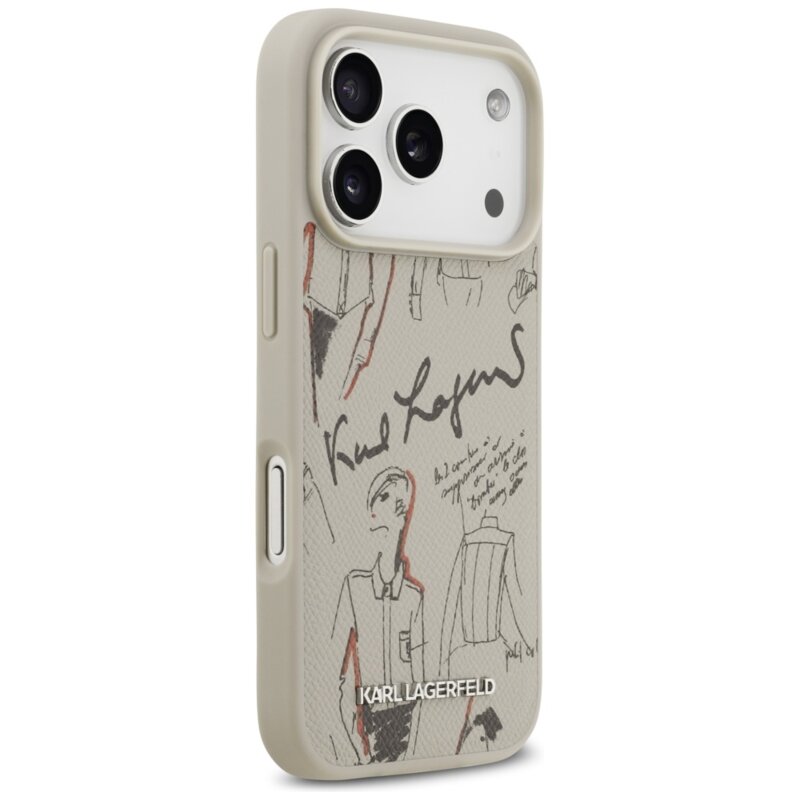 Husa iPhone 17 Pro Karl Lagerfeld Hardcase Grained Pattern Logo, gri, KLHMP17LPGGRMPKG