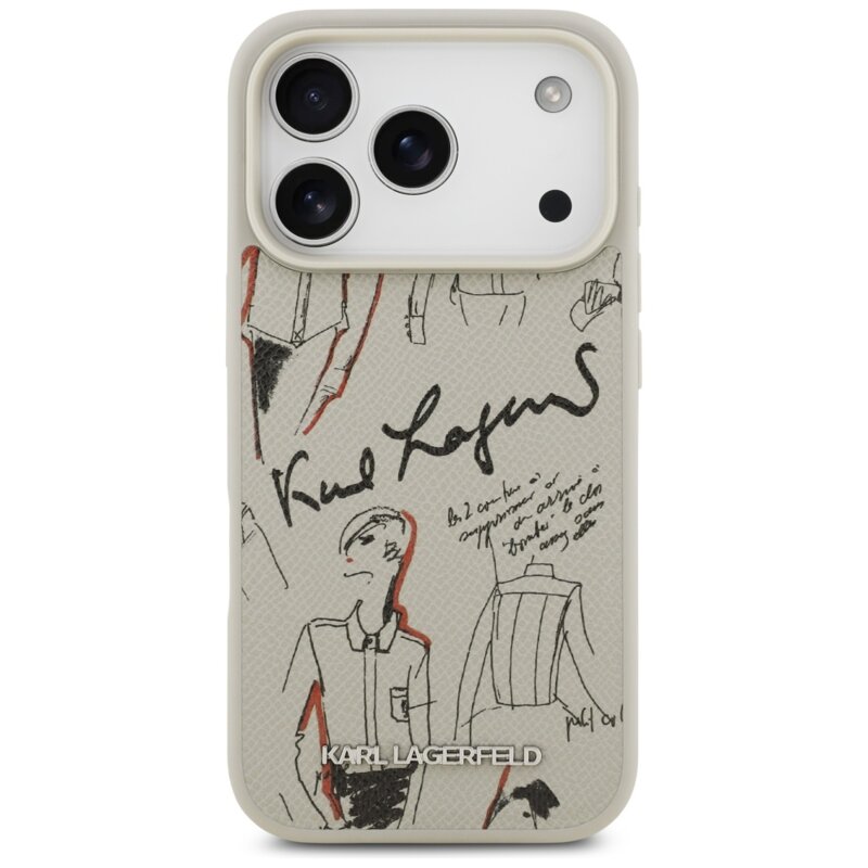 Husa iPhone 17 Pro Karl Lagerfeld Hardcase Grained Pattern Logo, gri, KLHMP17LPGGRMPKG