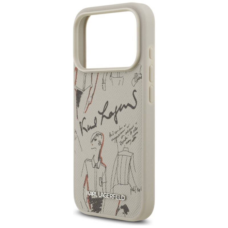Husa iPhone 17 Pro Karl Lagerfeld Hardcase Grained Pattern Logo, gri, KLHMP17LPGGRMPKG