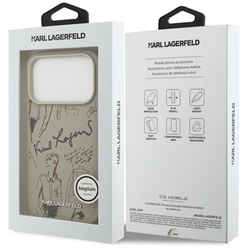 Husa iPhone 17 Pro Karl Lagerfeld Hardcase Grained Pattern Logo, gri, KLHMP17LPGGRMPKG