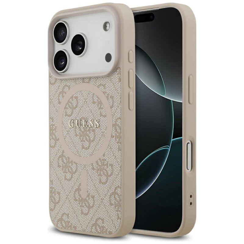Husa iPhone 17 Pro Guess 4G Ring Classic Logo MagSafe, roz, GUHMP17LG4GFRP