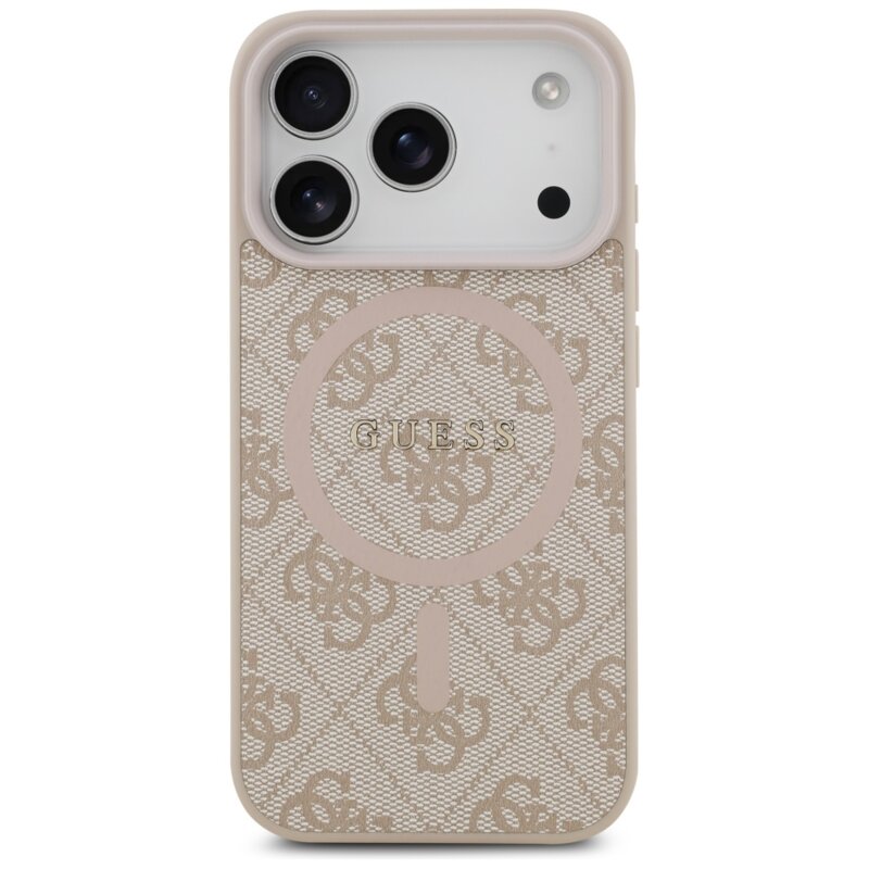 Husa iPhone 17 Pro Guess 4G Ring Classic Logo MagSafe, roz, GUHMP17LG4GFRP