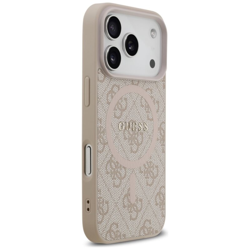 Husa iPhone 17 Pro Guess 4G Ring Classic Logo MagSafe, roz, GUHMP17LG4GFRP