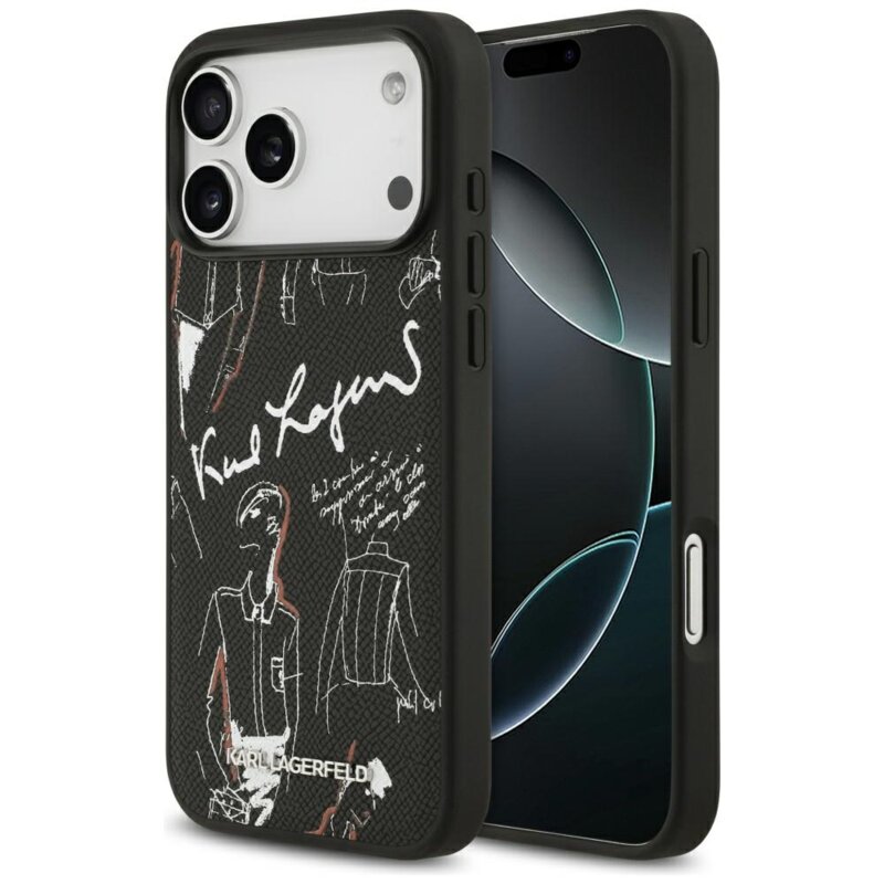 Husa iPhone 17 Pro Max Karl Lagerfeld Hardcase Grained Pattern Logo, negru, KLHMP17XPGGRMPK