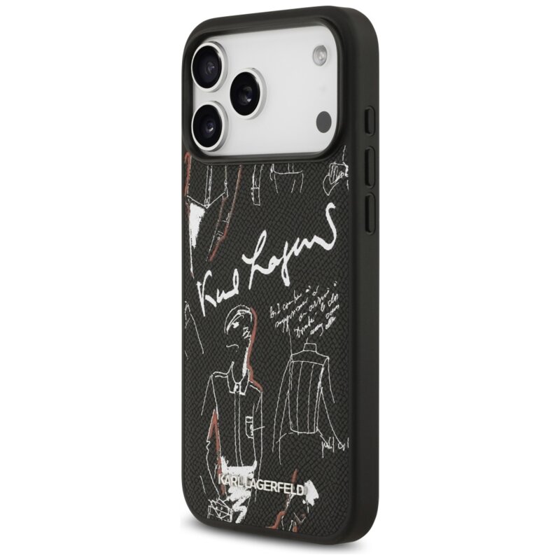 Husa iPhone 17 Pro Max Karl Lagerfeld Hardcase Grained Pattern Logo, negru, KLHMP17XPGGRMPK