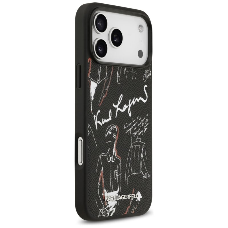 Husa iPhone 17 Pro Max Karl Lagerfeld Hardcase Grained Pattern Logo, negru, KLHMP17XPGGRMPK