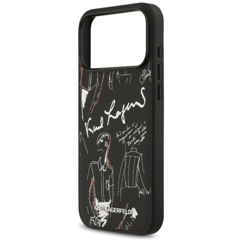 Husa iPhone 17 Pro Max Karl Lagerfeld Hardcase Grained Pattern Logo, negru, KLHMP17XPGGRMPK