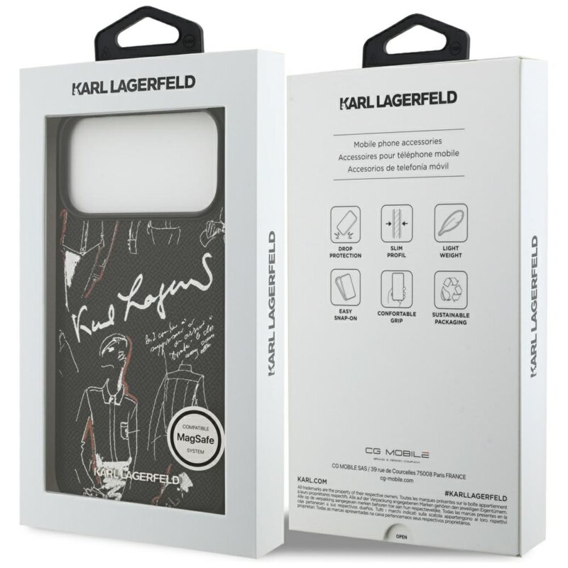 Husa iPhone 17 Pro Max Karl Lagerfeld Hardcase Grained Pattern Logo, negru, KLHMP17XPGGRMPK