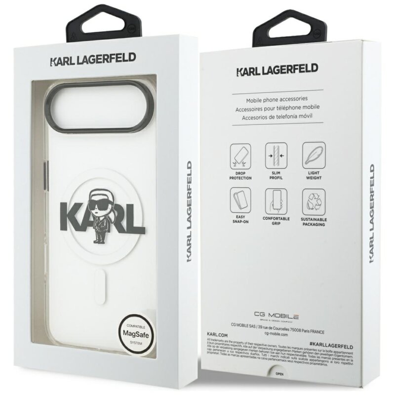 Husa iPhone 17 Air Karl Lagerfeld IML MagSafe Sketch Logo, Karl, transparenta, KLHMP17MHGKIGKBT