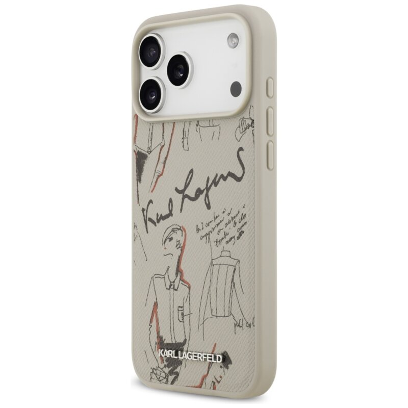 Husa iPhone 17 Pro Max Karl Lagerfeld Hardcase Grained Pattern Logo, gri, KLHMP17XPGGRMPKG