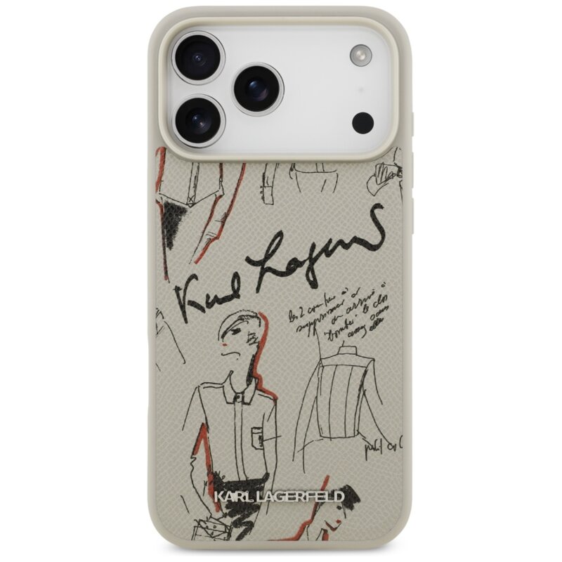 Husa iPhone 17 Pro Max Karl Lagerfeld Hardcase Grained Pattern Logo, gri, KLHMP17XPGGRMPKG