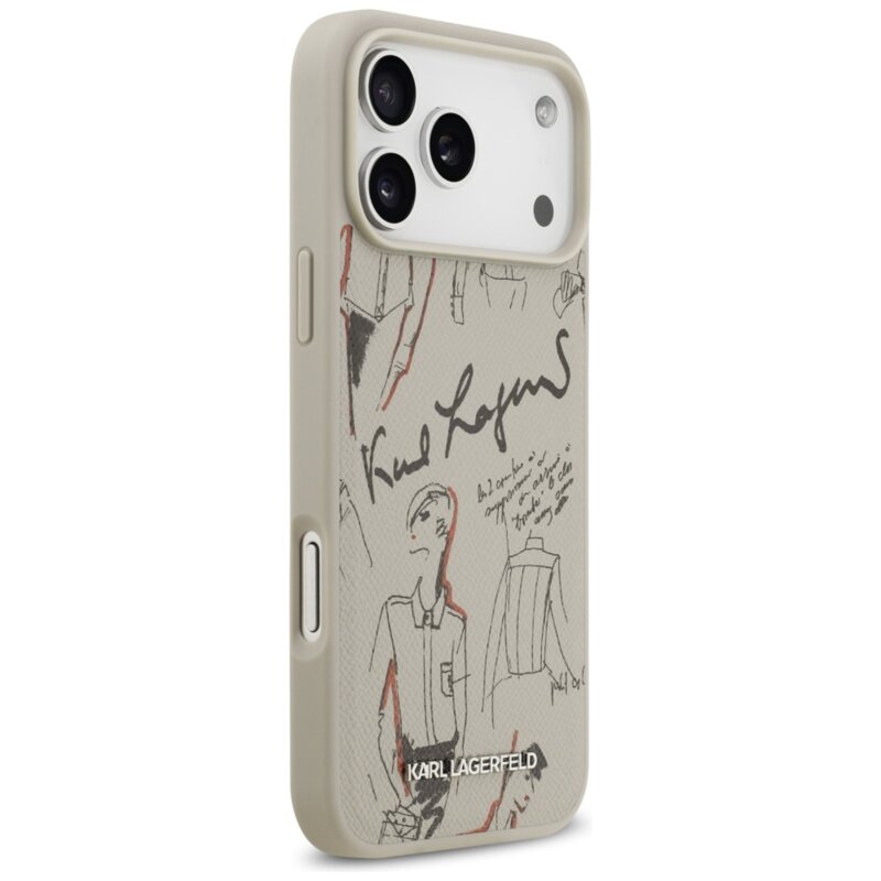 Husa iPhone 17 Pro Max Karl Lagerfeld Hardcase Grained Pattern Logo, gri, KLHMP17XPGGRMPKG