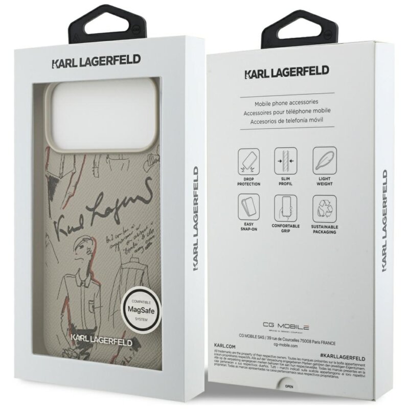 Husa iPhone 17 Pro Max Karl Lagerfeld Hardcase Grained Pattern Logo, gri, KLHMP17XPGGRMPKG