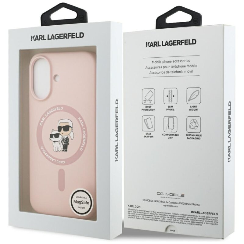 Husa Karl Lagerfeld iPhone 17 Silicone Ring MagSafe, Karl&Choupette, roz, KLHMP17SSCMKCRHP