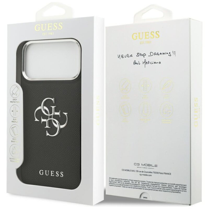 Husa originala Guess iPhone 17 Pro Max Hardcase 4G Grained Big and Classic Logo, negru, GUHCP17XPG4SMCEK