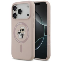 Husa Karl Lagerfeld iPhone 17 Pro Silicone Ring MagSafe, Karl&Choupette, roz, KLHMP17LSCMKCRHP