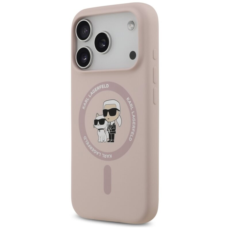 Husa Karl Lagerfeld iPhone 17 Pro Silicone Ring MagSafe, Karl&Choupette, roz, KLHMP17LSCMKCRHP