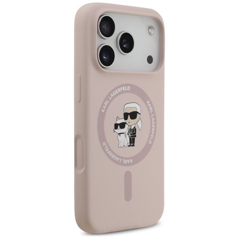 Husa Karl Lagerfeld iPhone 17 Pro Silicone Ring MagSafe, Karl&Choupette, roz, KLHMP17LSCMKCRHP